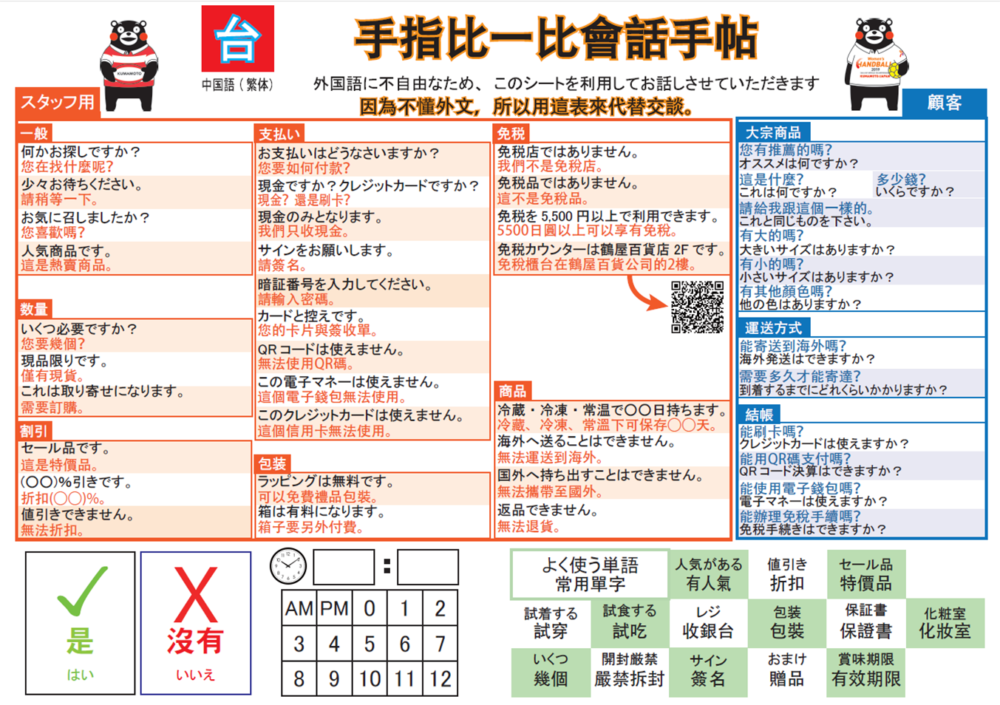 point and speak sheet Traditional Chinese